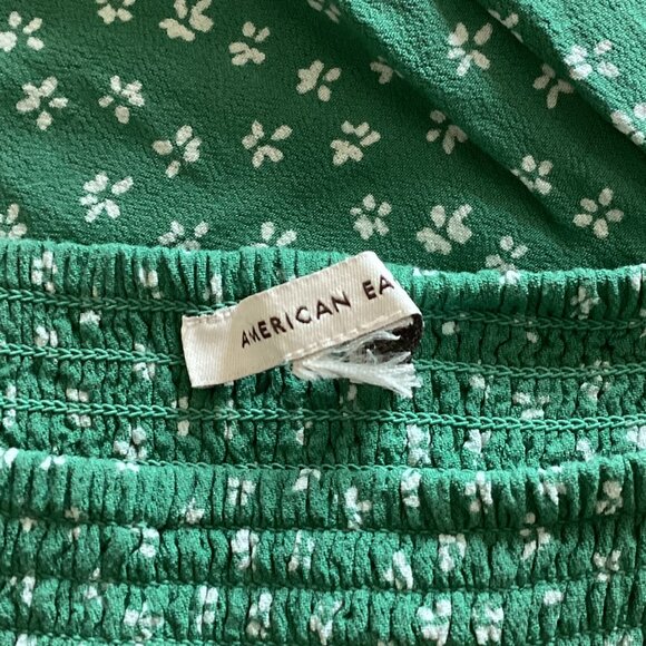 American Eagle Women's Floral Tie-Sleeve Smocked Mini Dress Size XS Sage Green - Picture 7 of 9
